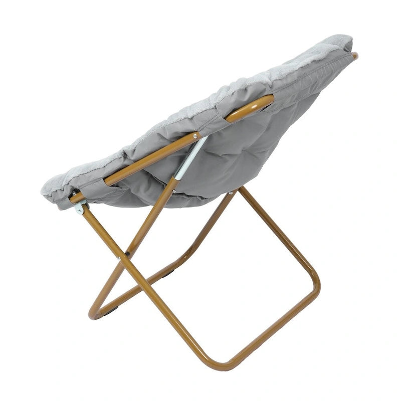 Folding Synthetic Fur Oversized Saucer Chair with Steel Frame - N/A