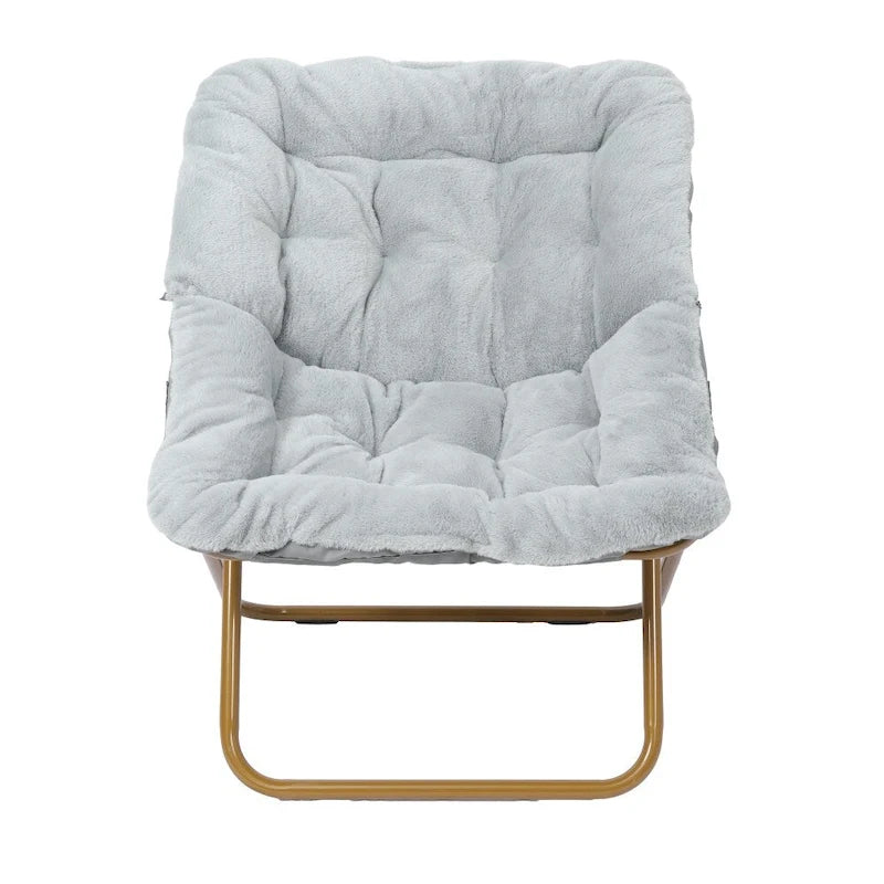 Folding Synthetic Fur Oversized Saucer Chair with Steel Frame - N/A