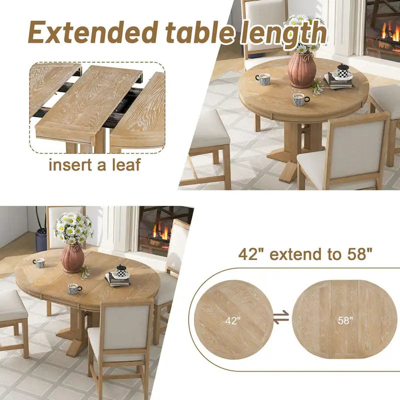 Retro Style Dining Table with Extendable Tabletop - N/A