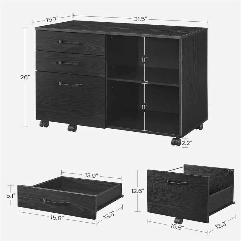 3 Drawers and Open Storage Shelves - 15.7 D x 31.5 W x 26 H