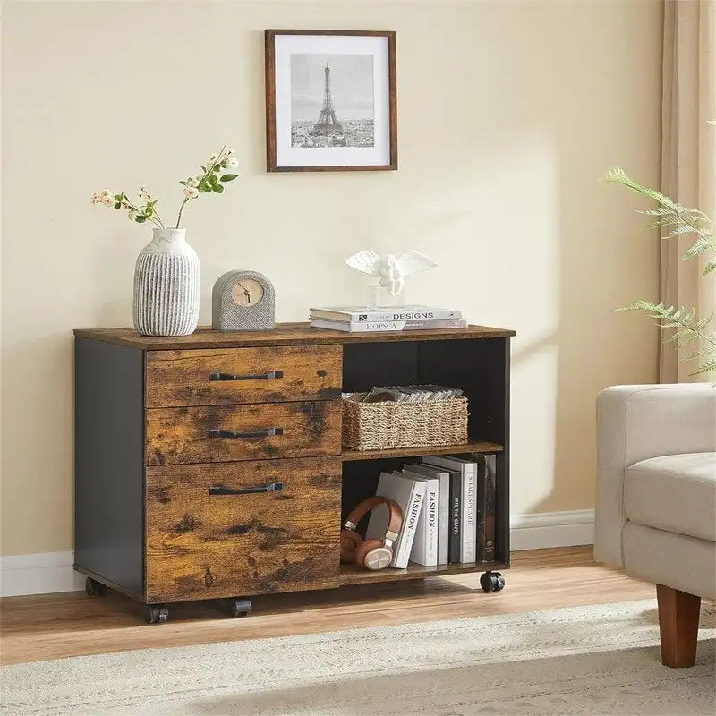 3 Drawers and Open Storage Shelves - 15.7 D x 31.5 W x 26 H