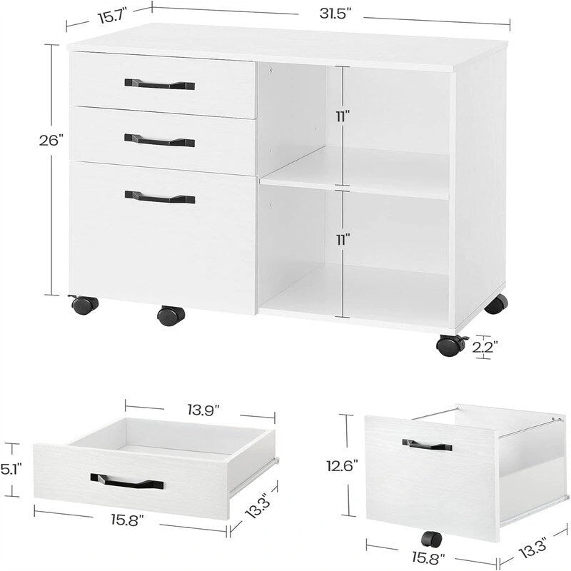 3 Drawers and Open Storage Shelves - 15.7 D x 31.5 W x 26 H
