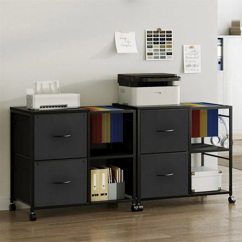 File Cabinet 2 Fabric Drawer Lateral Filing Cabinet fits A4 or Letter Size - 15.4 D x 27.9 W x 25.8 H