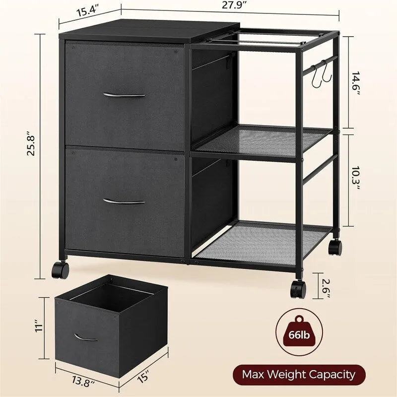 File Cabinet 2 Fabric Drawer Lateral Filing Cabinet fits A4 or Letter Size - 15.4 D x 27.9 W x 25.8 H