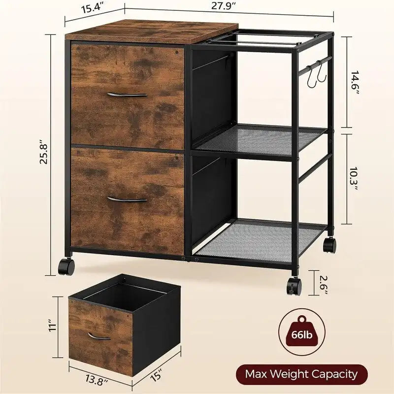 File Cabinet 2 Fabric Drawer Lateral Filing Cabinet fits A4 or Letter Size - 15.4 D x 27.9 W x 25.8 H