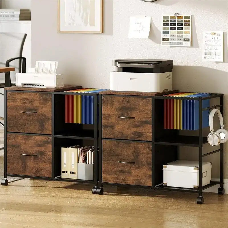File Cabinet 2 Fabric Drawer Lateral Filing Cabinet fits A4 or Letter Size - 15.4 D x 27.9 W x 25.8 H