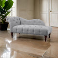 Selena 66 Inch Chaise Lounger, Tufted Gray Polyester, Brown Solid Wood