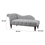 Selena 66 Inch Chaise Lounger, Tufted Gray Polyester, Brown Solid Wood