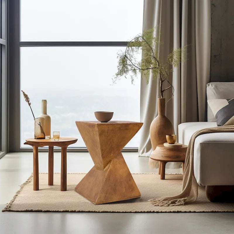 Modern Lightweight Concrete Side Table Accent Table Garden Patio - 12 x12 x18