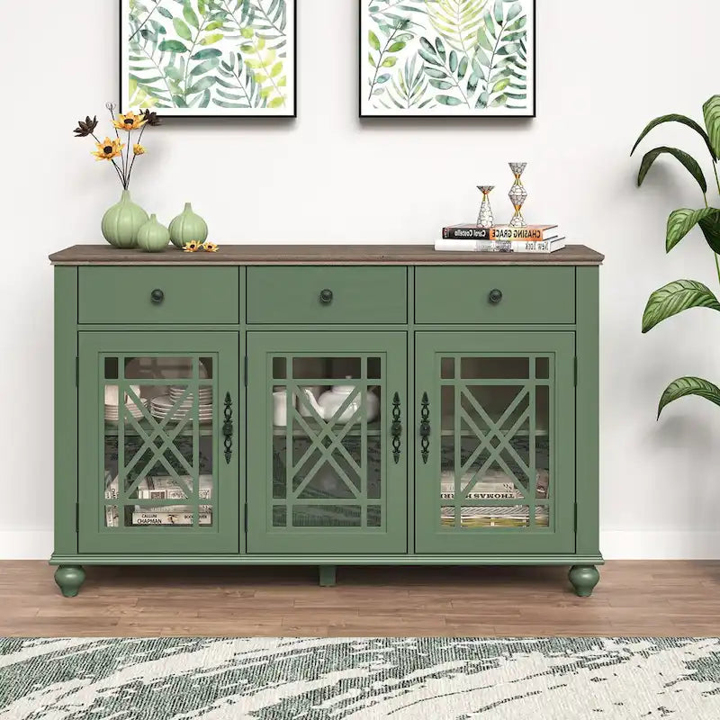 55  Vintage Style Kitchen Accent Buffet Sideboard Cabinet w/ Drawers - 55  in Width