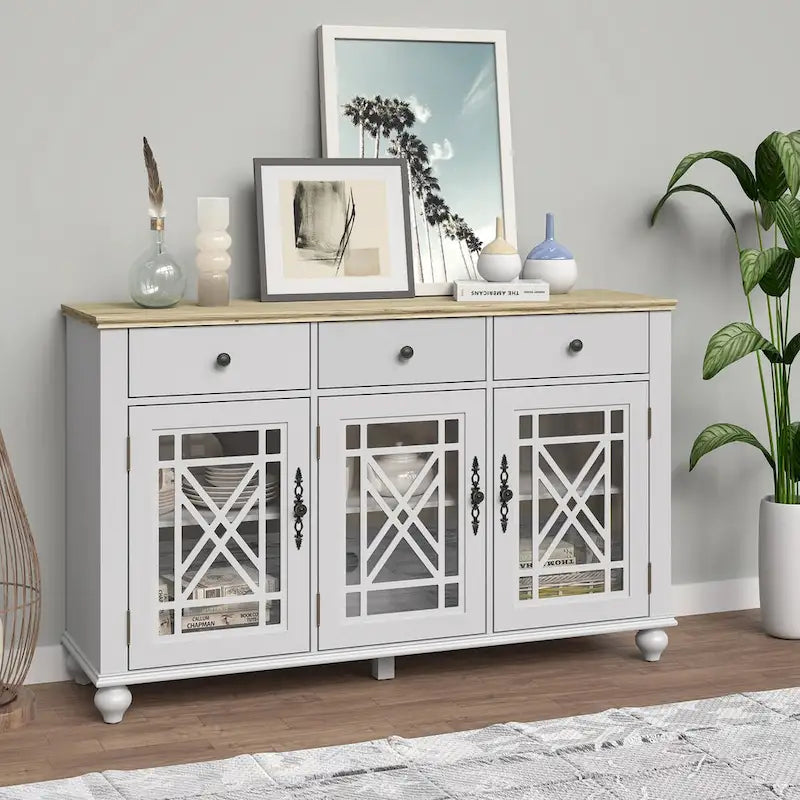 55  Vintage Style Kitchen Accent Buffet Sideboard Cabinet w/ Drawers - 55  in Width