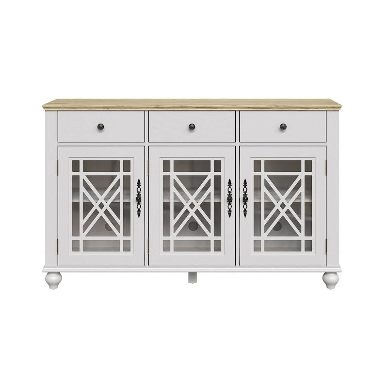 55  Vintage Style Kitchen Accent Buffet Sideboard Cabinet w/ Drawers - 55  in Width