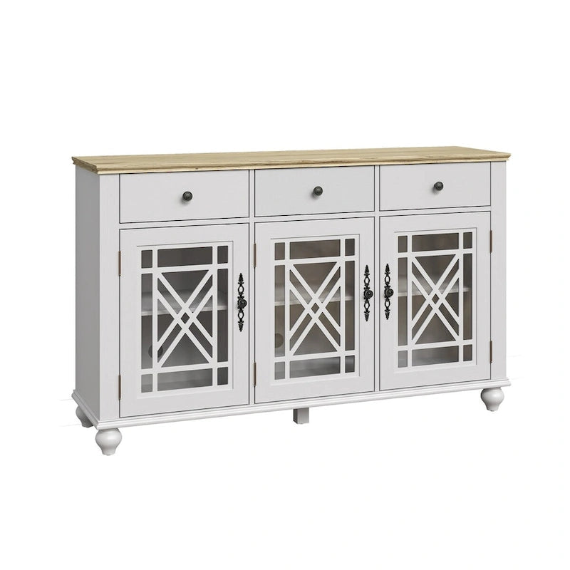 55  Vintage Style Kitchen Accent Buffet Sideboard Cabinet w/ Drawers - 55  in Width