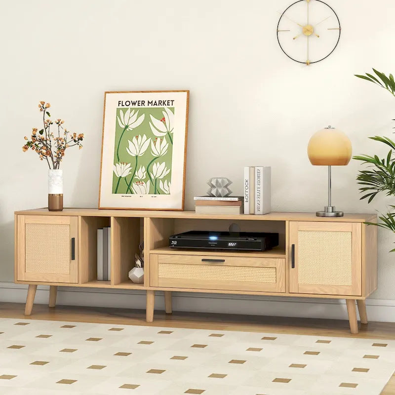 TV Stand for TVs up to 80  with Solid Wood Legs and Ample Storage Space