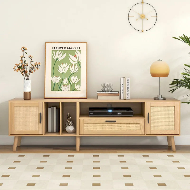 TV Stand for TVs up to 80  with Solid Wood Legs and Ample Storage Space