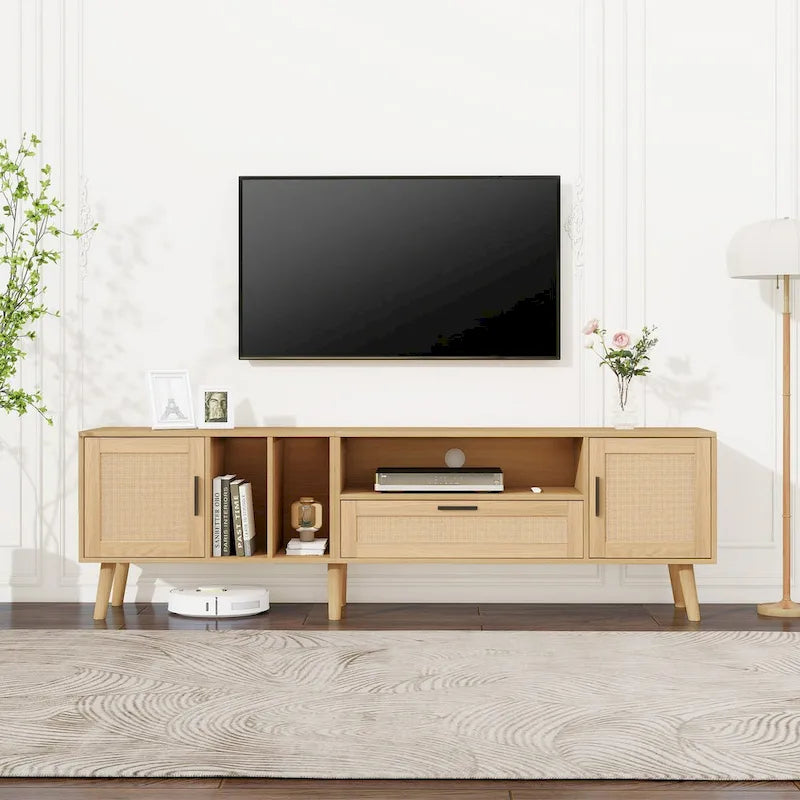 TV Stand for TVs up to 80  with Solid Wood Legs and Ample Storage Space