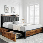 Bed Frame with Storage Linen Upholstered Headboard