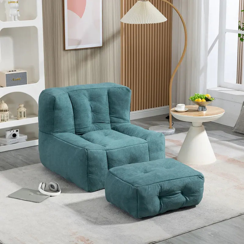 Fluffy Bean Bag Chair, Super Soft Lazy Sofa Chair With Memory Foam And Ottoman, Indoor Modern Bean Bag Chair