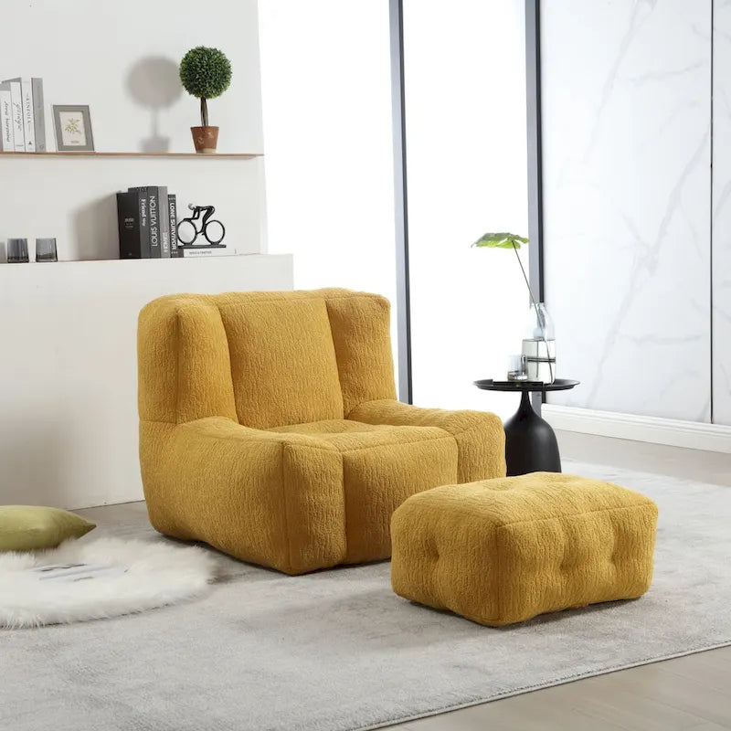 Oaks Aura Fluffy Bean Bag Chair, Super Soft Lazy Sofa Chair With Memory Foam And Ottoman, Indoor Modern Bean Bag Chair