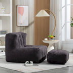 Fluffy Bean Bag Chair, Super Soft Lazy Sofa Chair With Memory Foam And Ottoman, Indoor Modern Bean Bag Chair