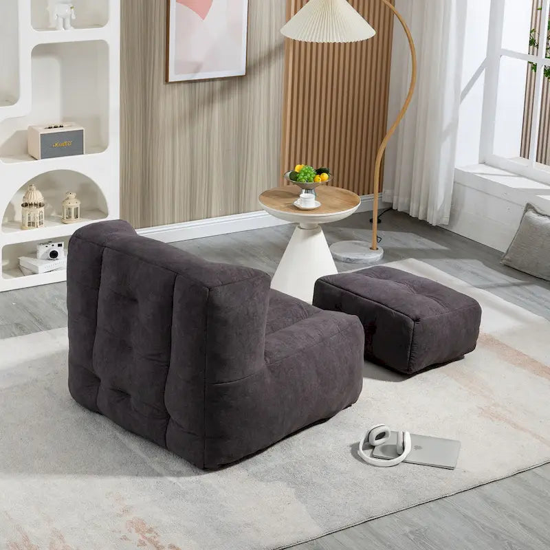 Fluffy Bean Bag Chair, Super Soft Lazy Sofa Chair With Memory Foam And Ottoman, Indoor Modern Bean Bag Chair