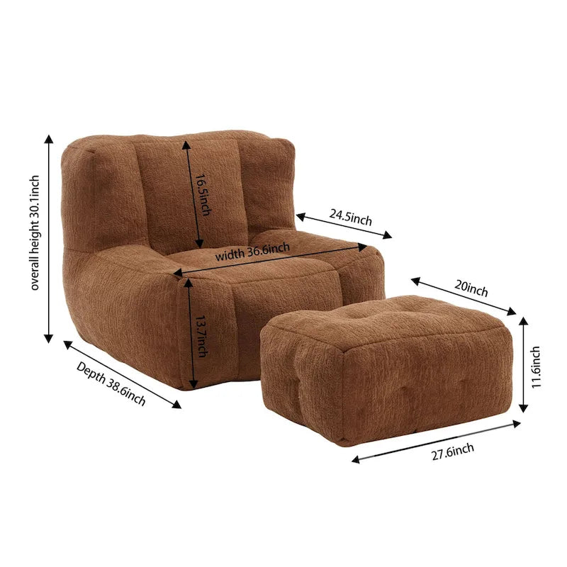 Fluffy Bean Bag Chair, Super Soft Lazy Sofa Chair With Memory Foam And Ottoman, Indoor Modern Bean Bag Chair