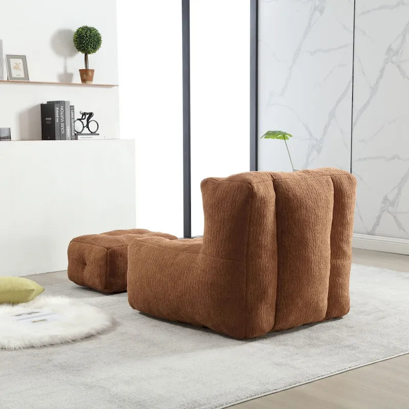Fluffy Bean Bag Chair, Super Soft Lazy Sofa Chair With Memory Foam And Ottoman, Indoor Modern Bean Bag Chair
