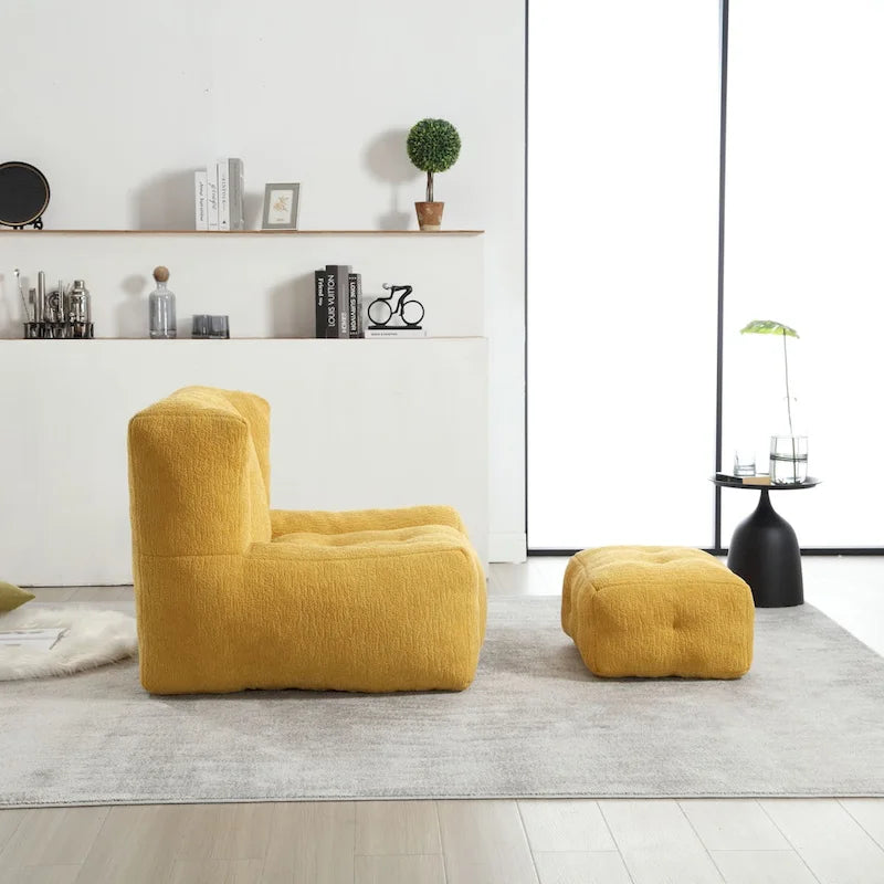 Fluffy Bean Bag Chair, Super Soft Lazy Sofa Chair With Memory Foam And Ottoman, Indoor Modern Bean Bag Chair