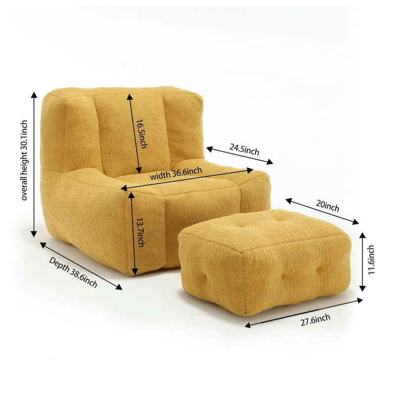 Fluffy Bean Bag Chair, Super Soft Lazy Sofa Chair With Memory Foam And Ottoman, Indoor Modern Bean Bag Chair