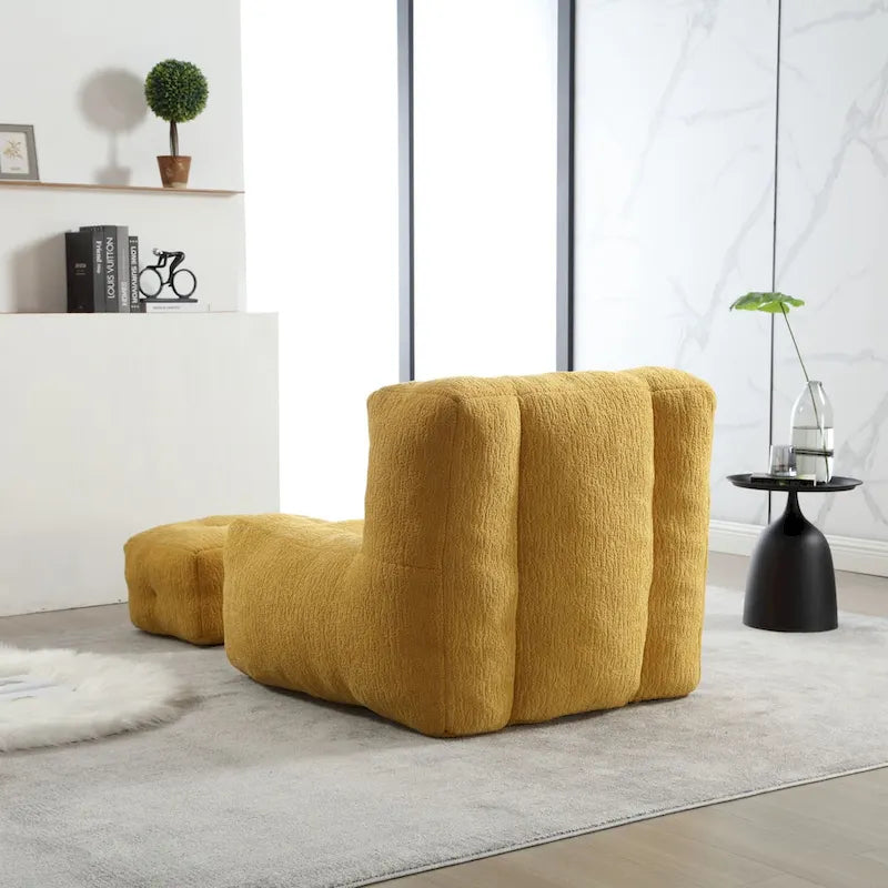 Fluffy Bean Bag Chair, Super Soft Lazy Sofa Chair With Memory Foam And Ottoman, Indoor Modern Bean Bag Chair